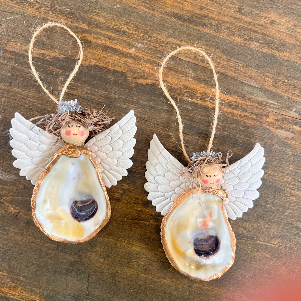 Oyster shell angel ornament